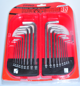Zestaw 18szt kluczy torx i hex krótkie WT-18-HKTOK
